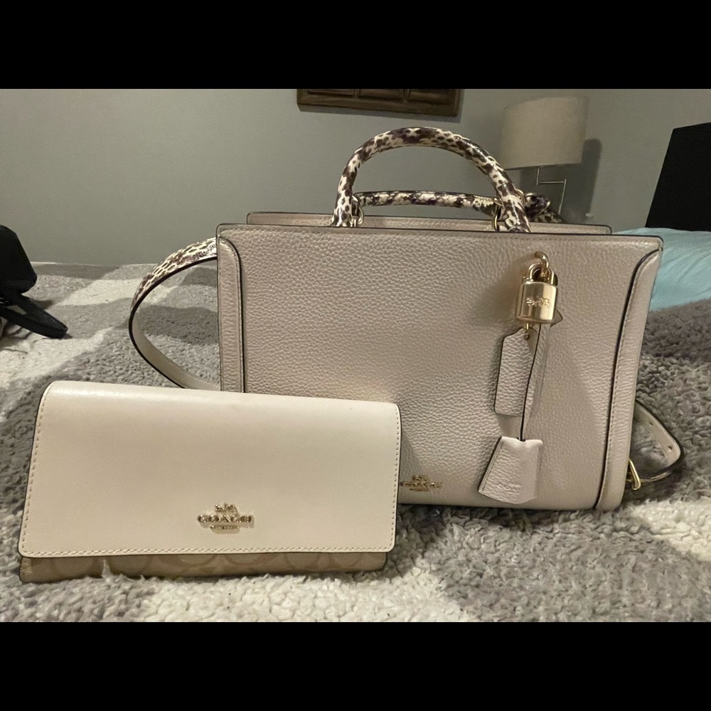 Exotic cream Coach handbag with matching wallet